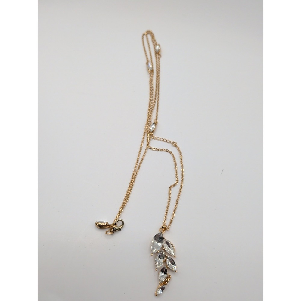 Gold Toned Long Strand Necklace With Diamond Rhinestones